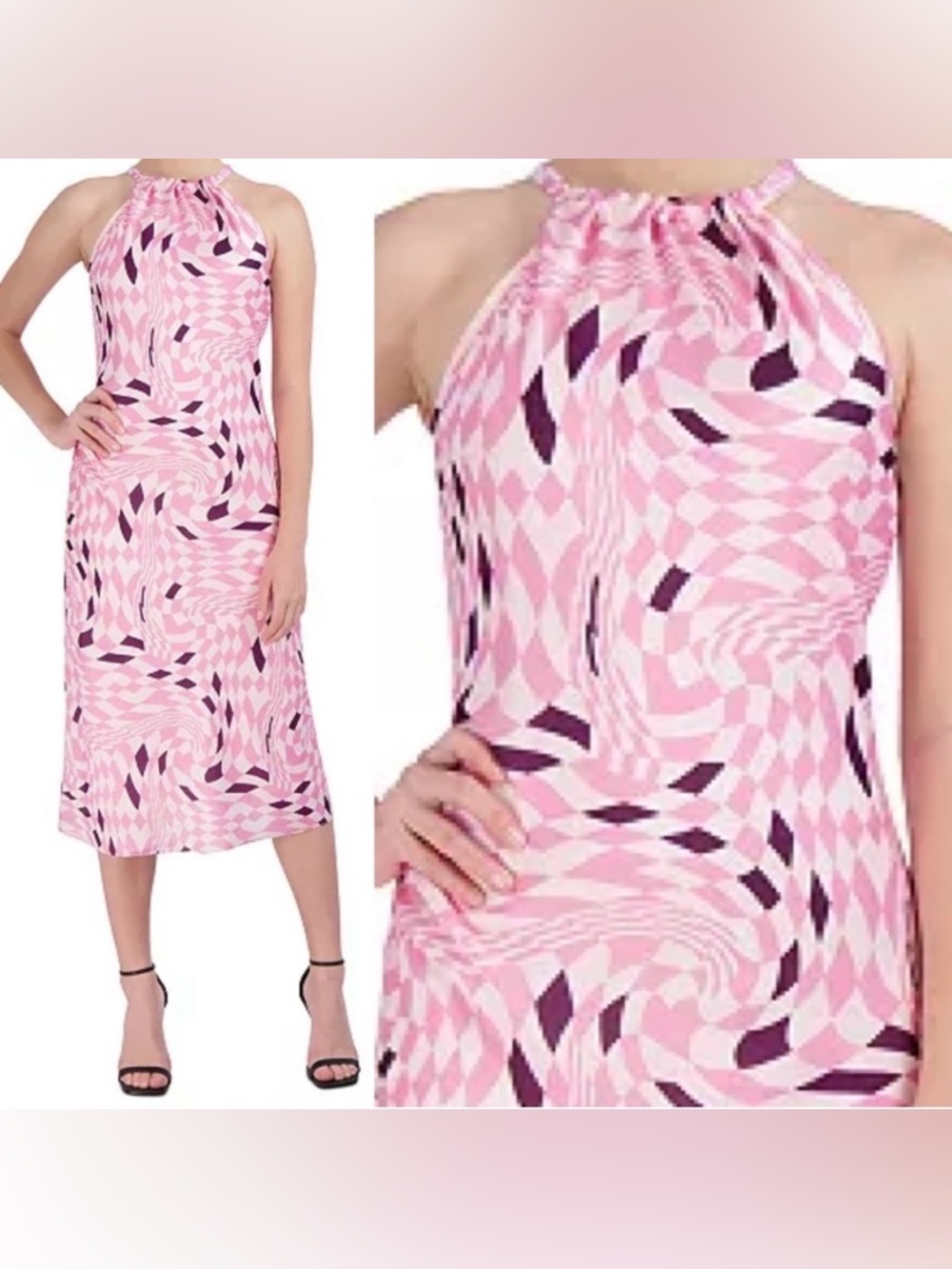 BCBGeneration Women's Fit and Flare Midi Dress Halter
Neck size 14 pink checker